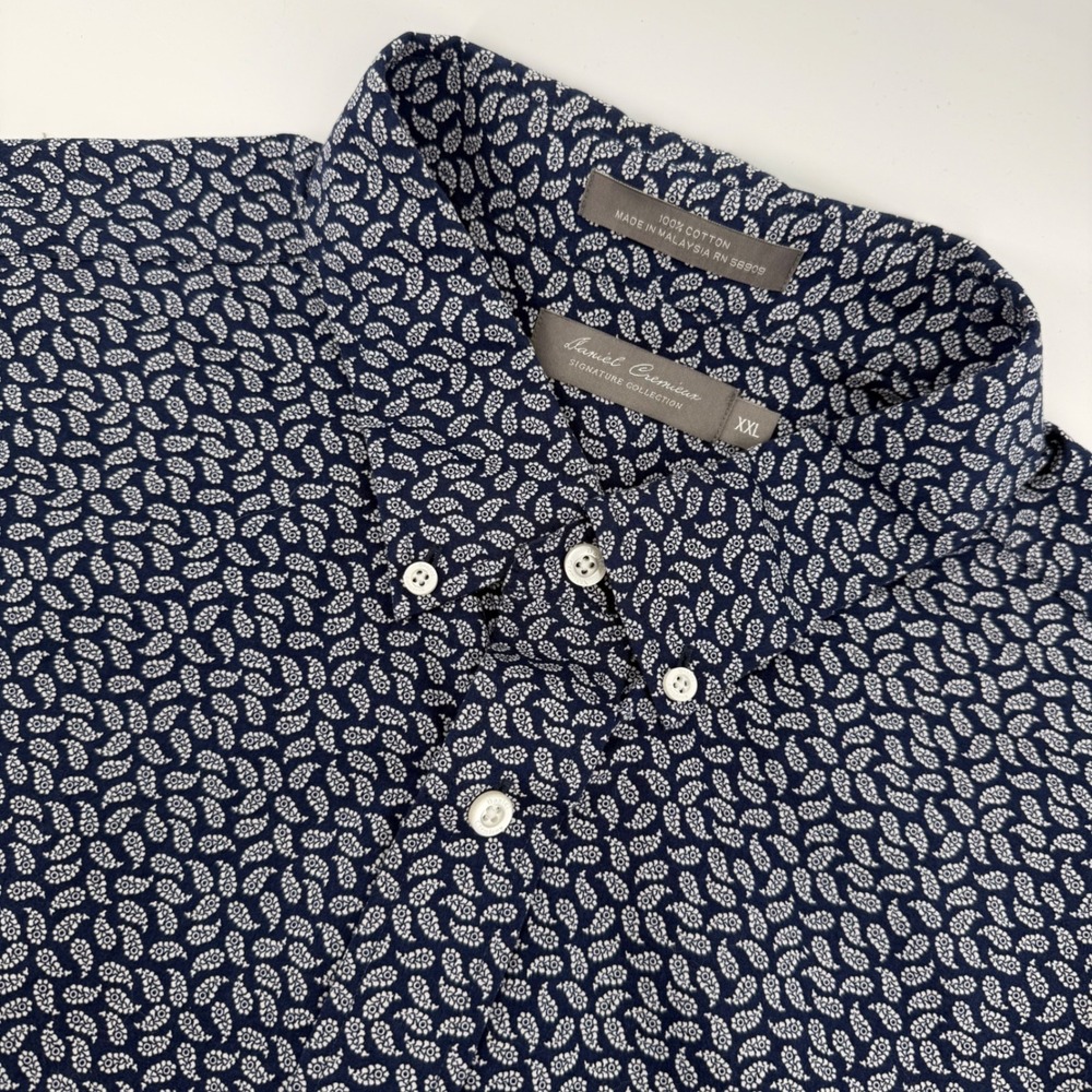 Daniel Cremieux Button Down Shirt Mens XXL Blue Paisley Short Sleeve Cotton
